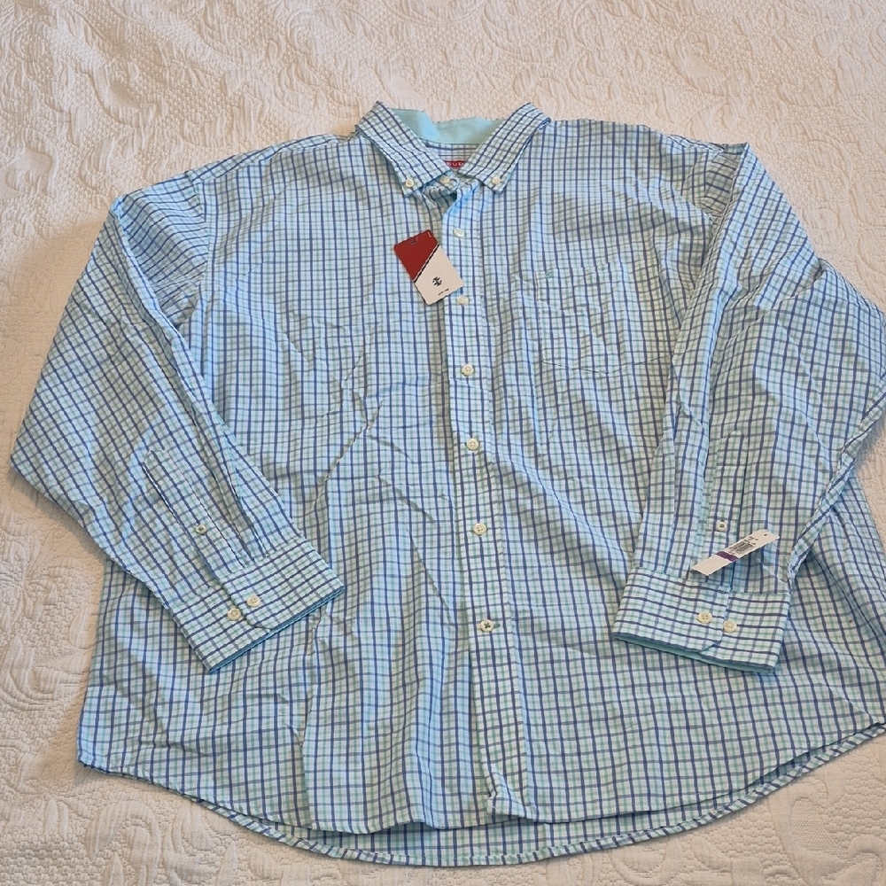 IZOD men's XXL long sleeve button down shirt blue white teal NWT
